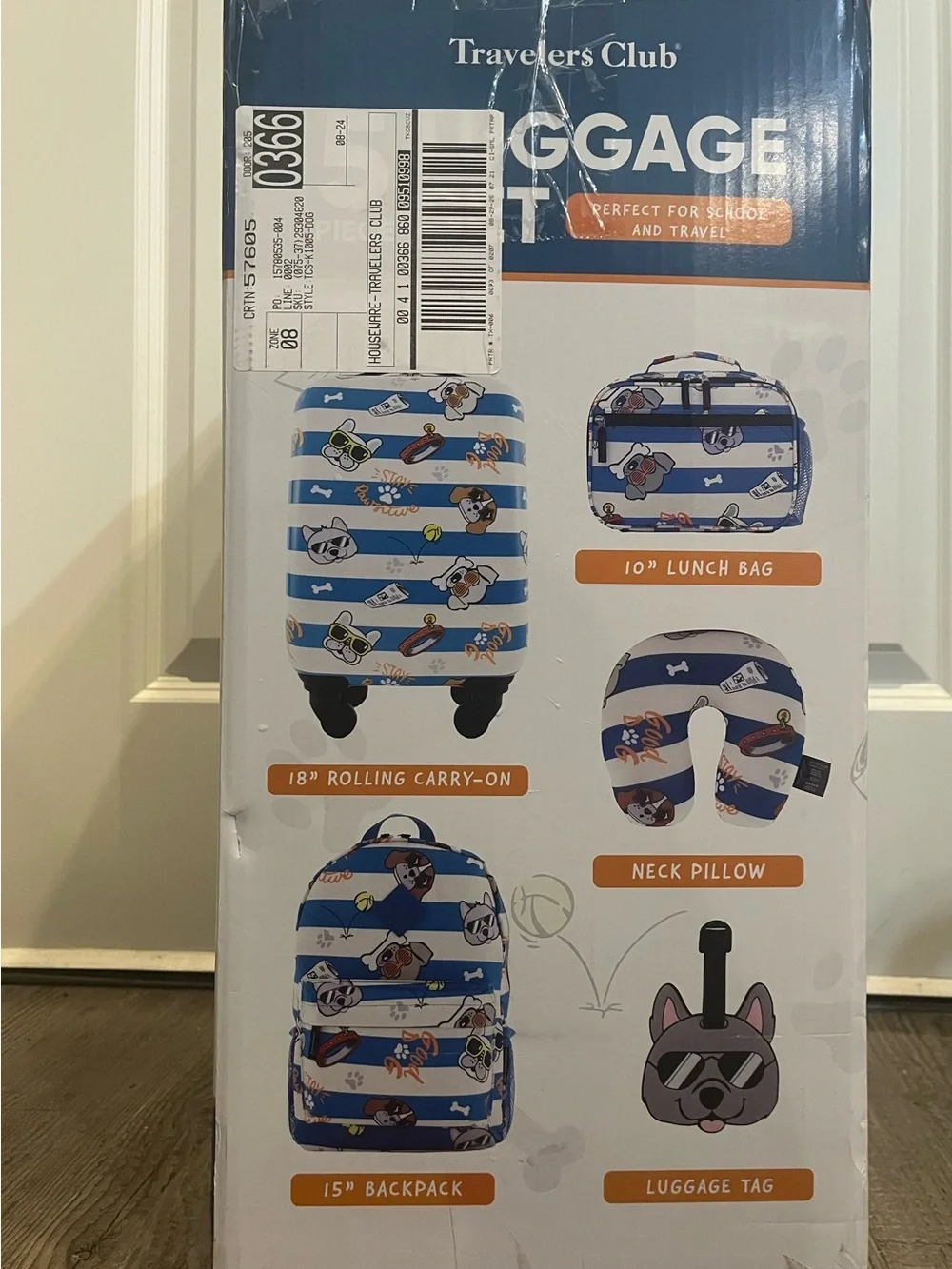 Travelers Club 5-Piece Kids' Luggage Set Cool Dog NEW